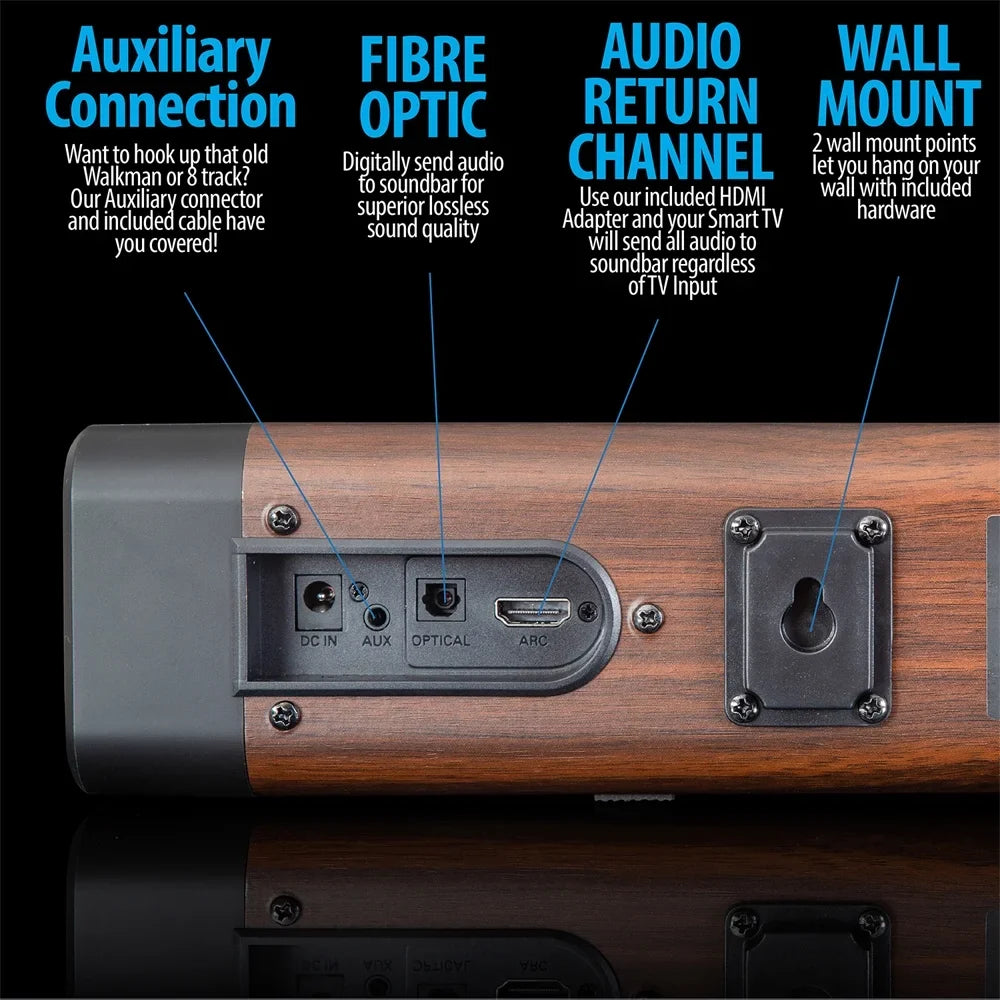 Deco Gear SB200WOD 60W 2.0 Channel Soundbar with Built-in Dual Subwoofers and Four 2.5" Drivers Bundle with 1 Year Extended Guarantee