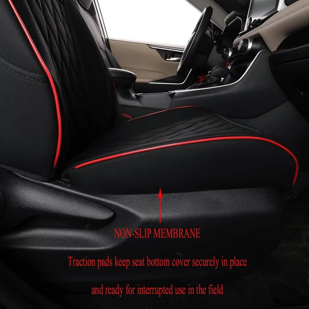 EKR Custom Fit Taos Car Seat Covers for Volkswagen Taos S SE 2022 2023-Full Set Leather Auto Seat Covers(Black with Red Trim)