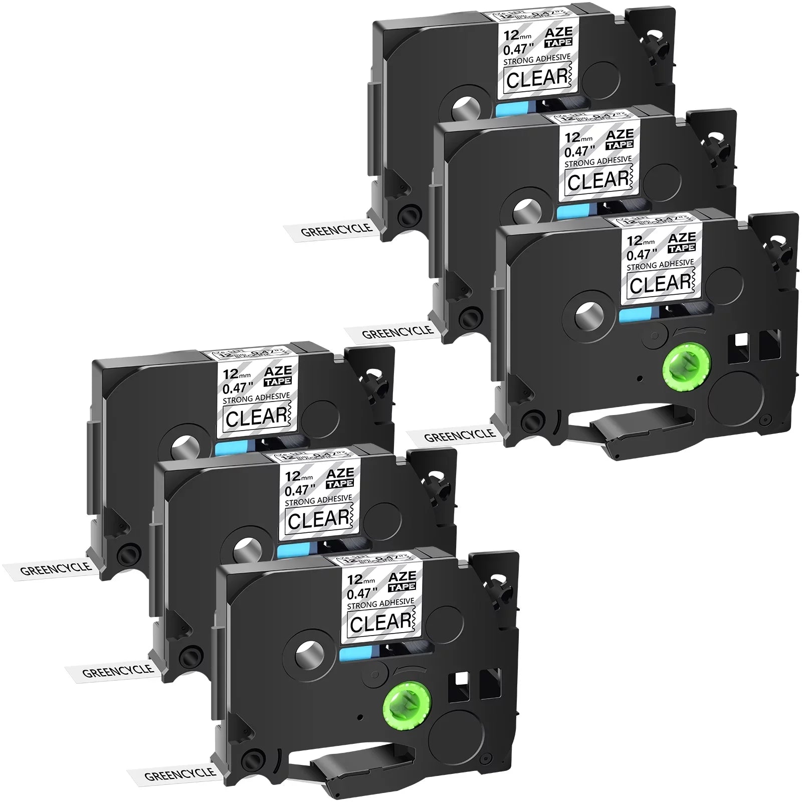 GREENCYCLE 6PK Compatible for Brother P-touch Black on Clear 12mm TZ TZe TZe-S131 TZ-S131 TZ-131 TZe-131 Extra Strength Laminated Label Tape