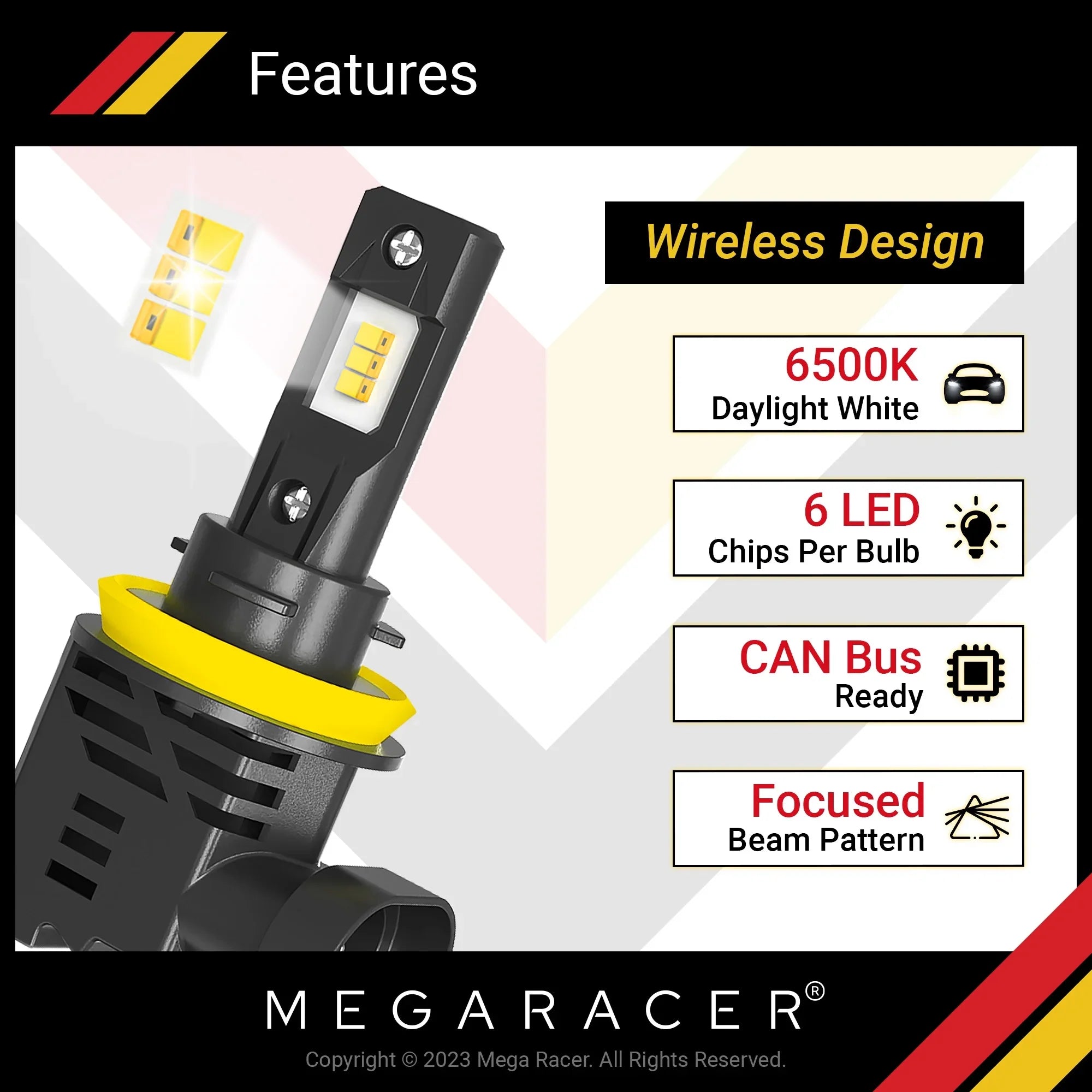 Mega Racer Ford Escape Wireless H11 H8 H9 H16 LED Headlight Bulbs 6500K Cool White 12V 50W 12000LM Ford Escape 2017 2018 2019 17 18 19 High/ Low Beam/ Fog Light Automotive Replacement