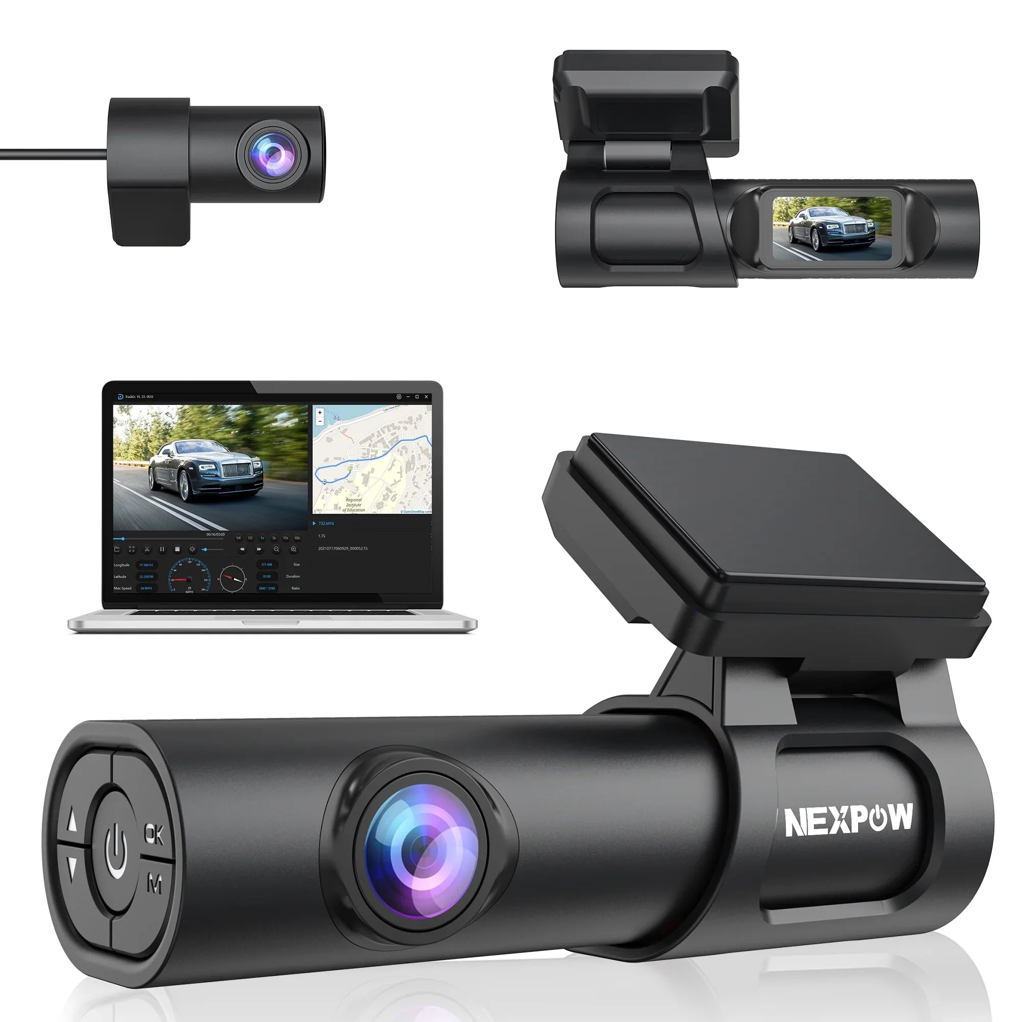 NEXPOW Dash Cam, 4K Dash Cam Front and Rear with Built-in GPS, Car Camera with 1.47" IPS Screen, Night Vision, 170° Wide Angle, Super Capacitor, WDR, 24H Parking Mode, Support 128GB Max