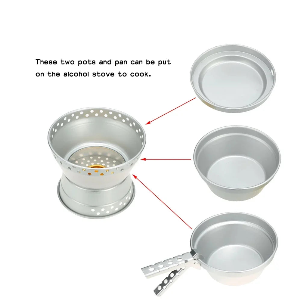 Dazzduo Portable Stand Burner Gripper Stove Backpacking Pan Picnic Alcohol IUPPA Set LAOSHE Mess with Cooking mewmewcat for doorslay Camping BBQ Spirit Kit Hiking Pot HUIOP Outdoor , Cookware
