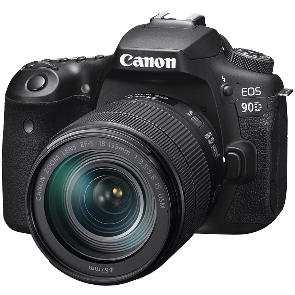 Canon EOS 90D DSLR Camera with 18-135mm IS USM Lens + SanDisk 64GB Card + Case + 3 Pieces Filter + Flash + ZeeTech Accessory Bundle