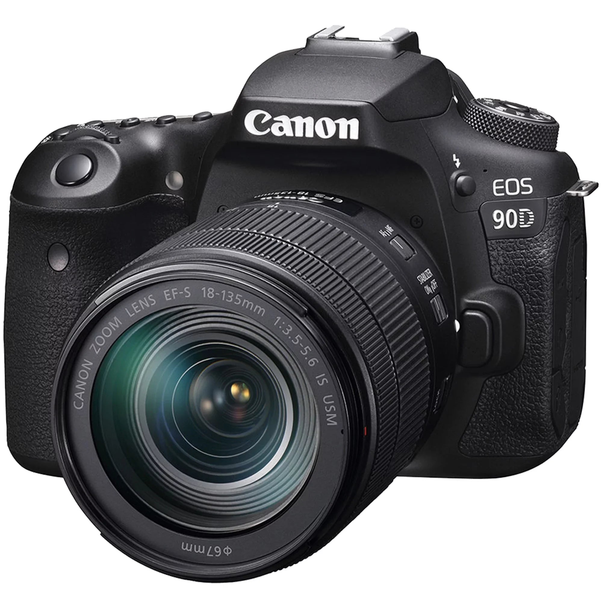 Canon EOS 90D DSLR Camera with 18-135mm IS USM Lens + SanDisk 64GB Card + Case + 3 Pieces Filter + Flash + ZeeTech Accessory Bundle