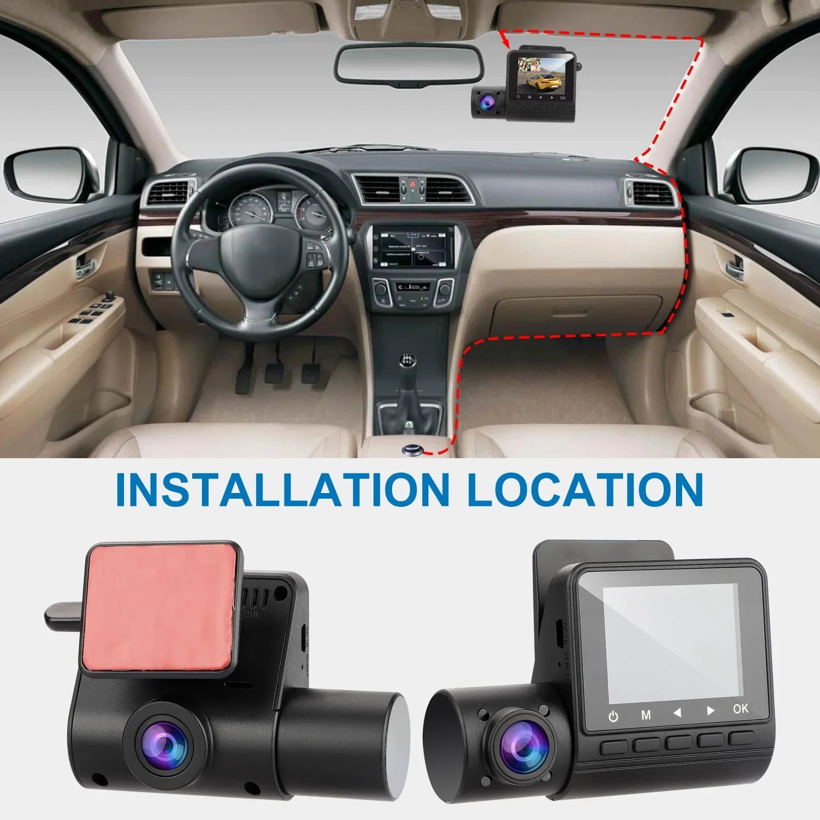 Dual Dash Cam, TSV 1080P Car Driving Recorder Camera, 170° Wide Angle Front Inside Camera with Night Vision, Loop Recording, G-Sensor, Parking Mode, Motion Detection, HDR, Black