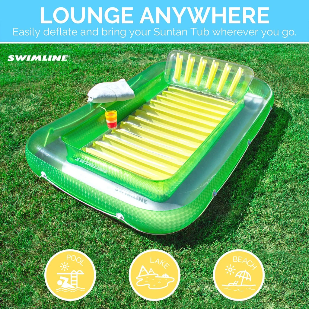 SWIMLINE Original Suntan Tub Classic Edition Inflatable Floating Lounger Green and Yellow  Tanning Pool Hybrid Lounge