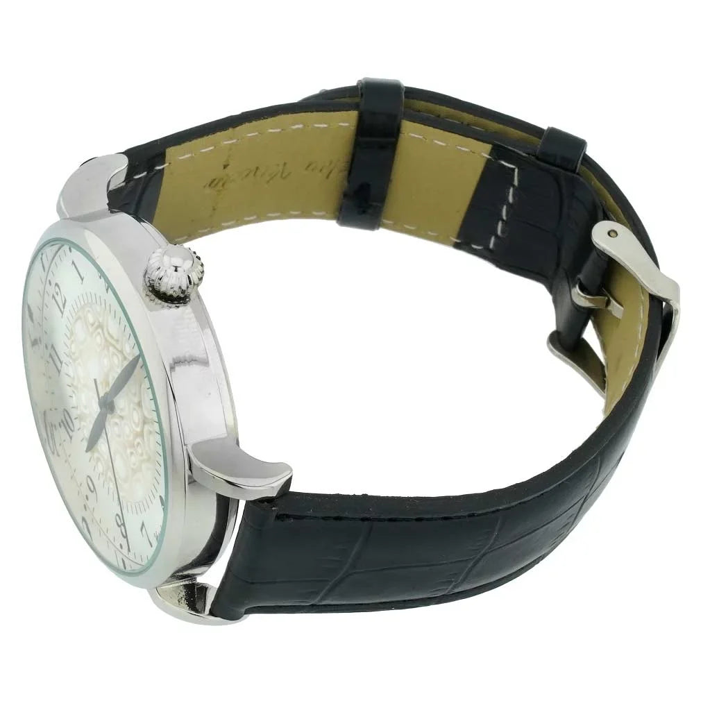 GlassOfVenice Murano Glass Men's Millefiori Watch With Leather Band - White and Black