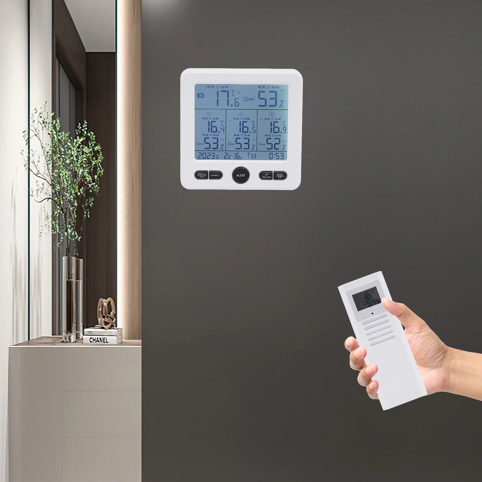 Digital Indoor Outdoor Hygrometer Thermometer Humidity Meter LCD 3 Sensors