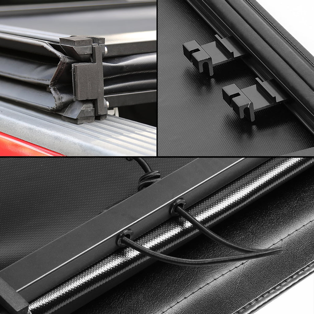 DNA Motoring TTC-TRISOFT-090 For 2019 to 2021 Ford Ranger 5Ft Short Bed Adjustable Matte Black Aluminum Frame Vinly Tri -Fold Soft Top Trunk Tonneau Cover 20