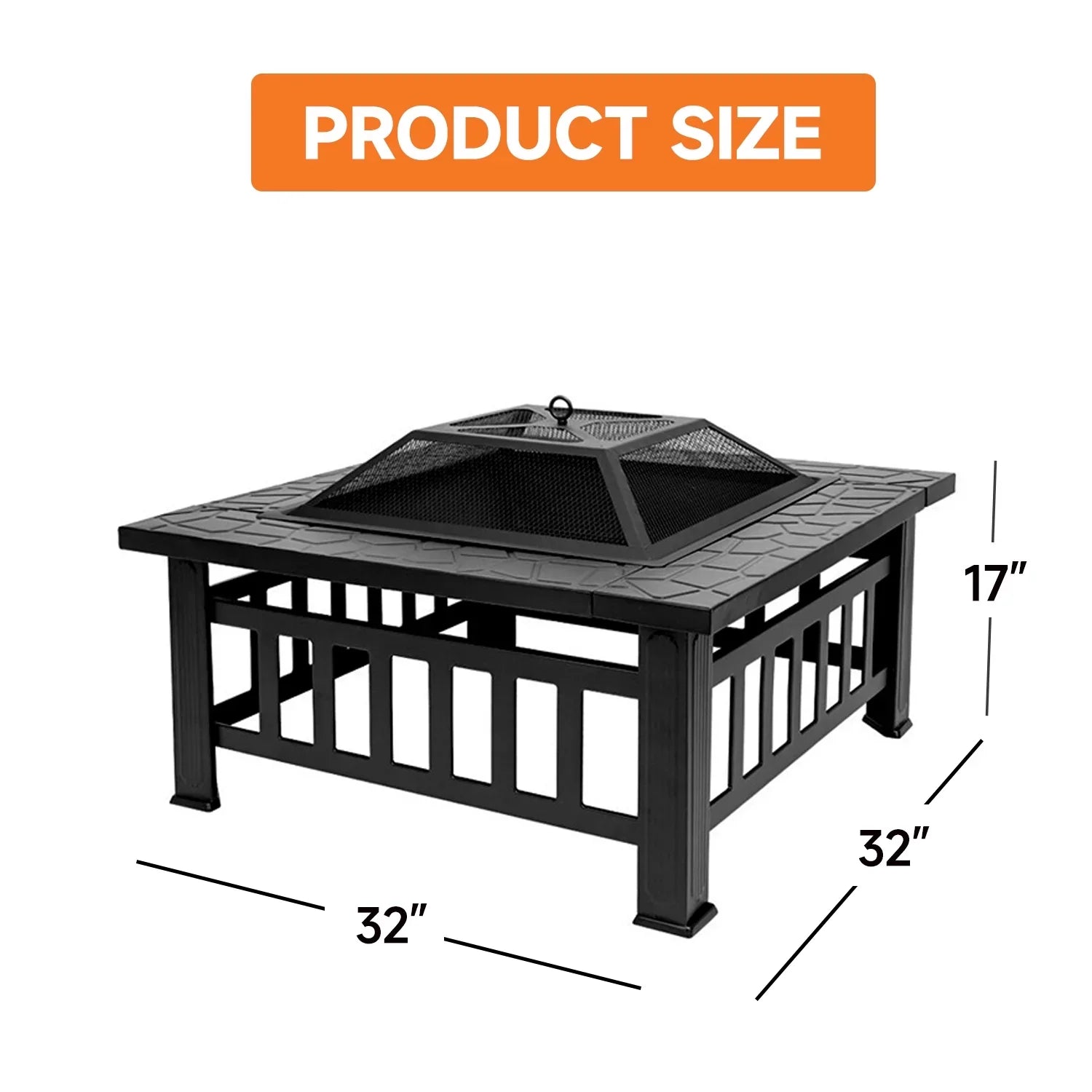 GSE Games & Sports Expert 32" Heavy Duty Square Patio Wood Fire Pit Table with Spark Screen Cover, Log Grate, Waterproof Cover and Fire Poker for Outdoor Backyard, Garden, Bonfire