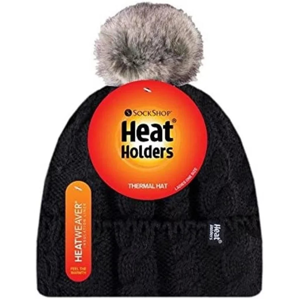 Heat Holders Women's Roll Up Pom Pom Hats .