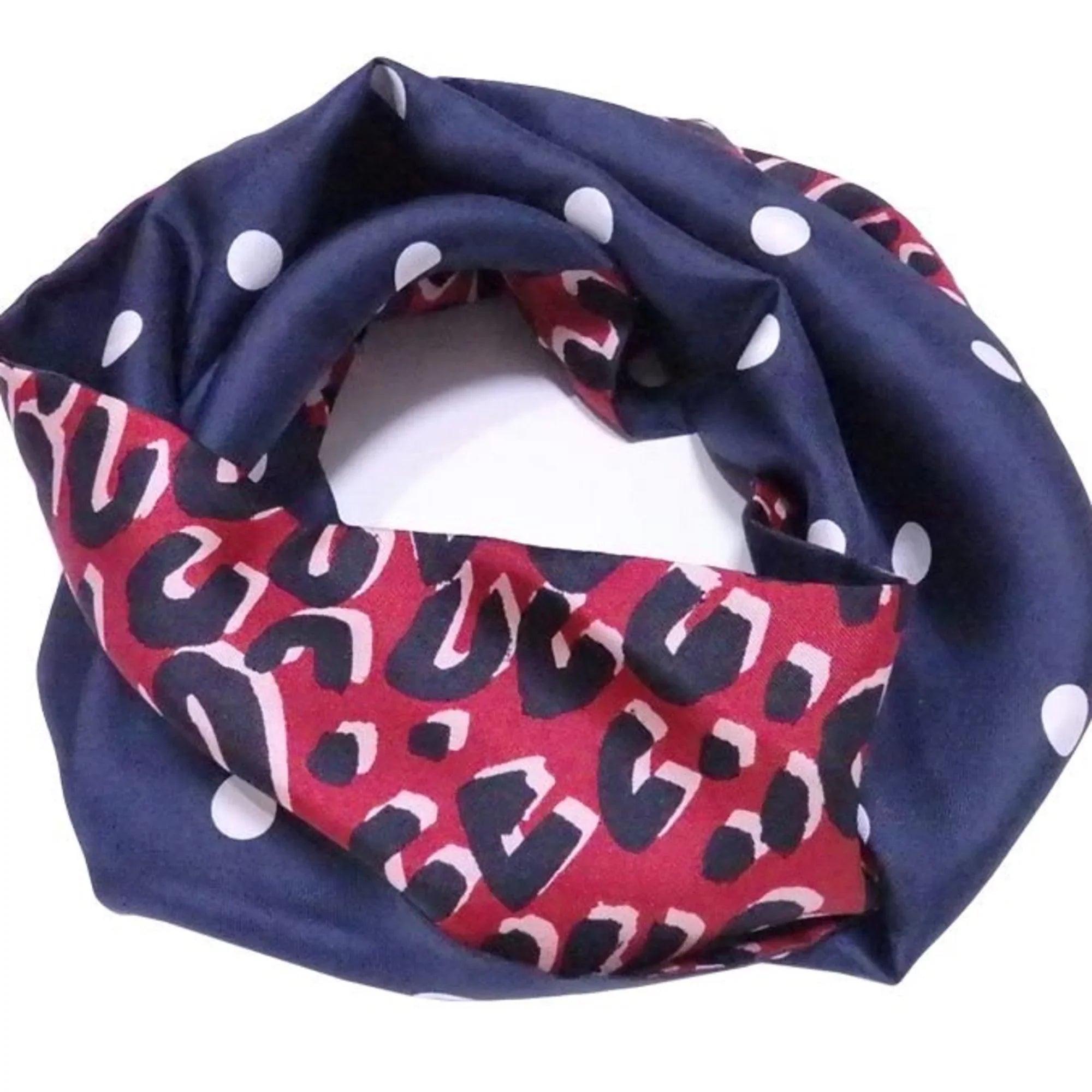 Pre-Owned Louis Vuitton Scarf Snood Leopard Navy x Red Multicolor 100% Silk Women's M74608 (Good)