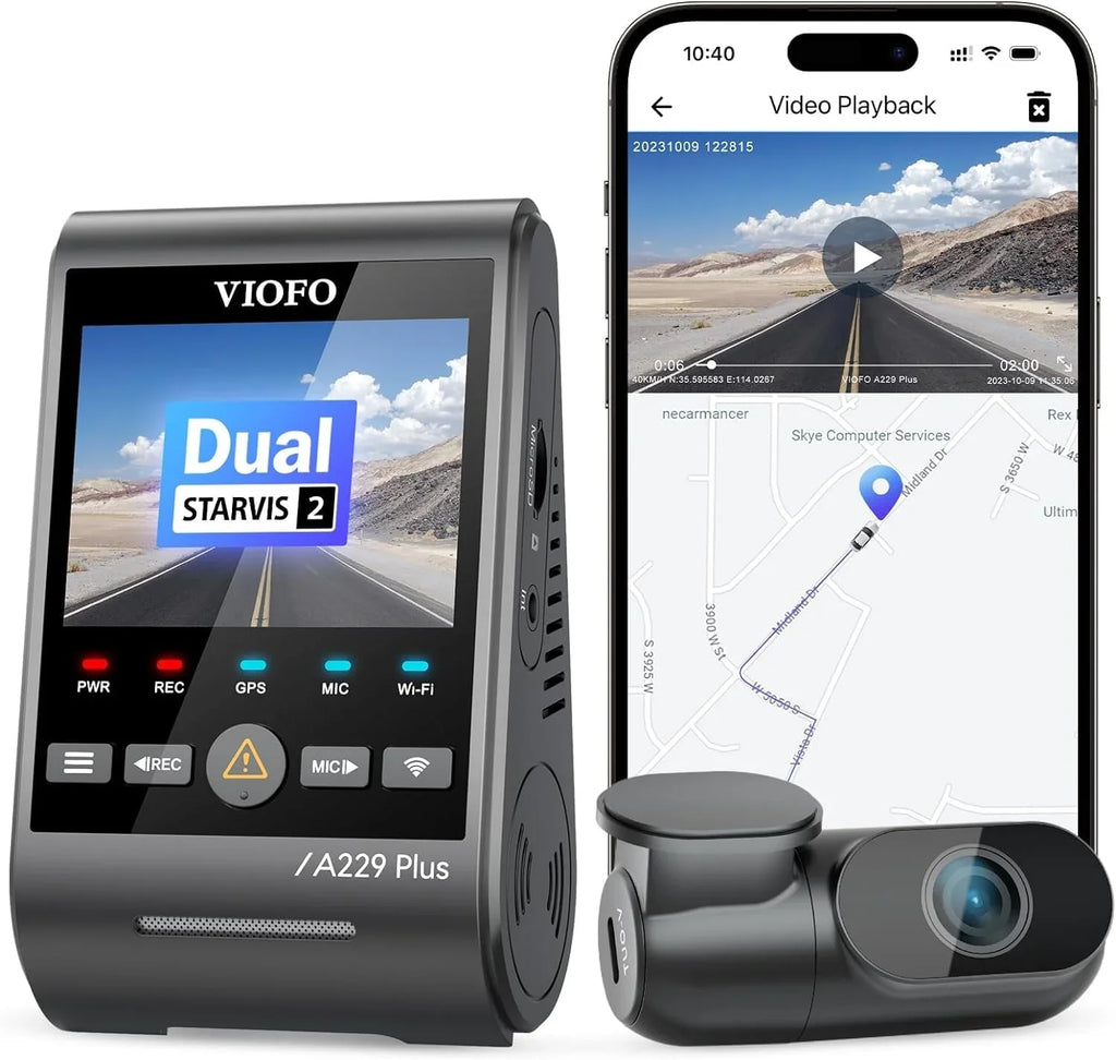VIOFO A229 Plus 2CH Dashcam with GPS, Dual STARVIS 2 Sensors, 1440P+1440P Front Rear 1.87 lb Camera