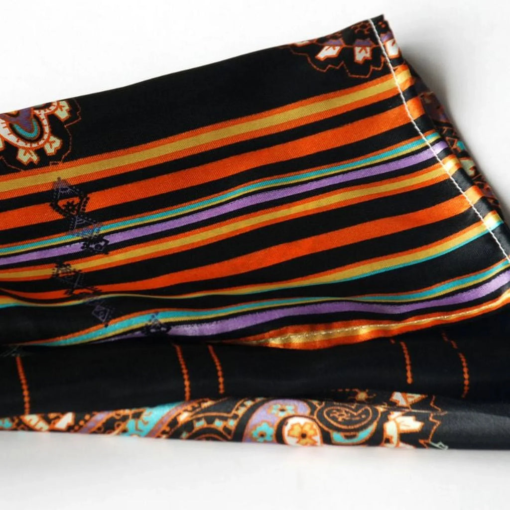 Blancho Black Chic Paisley & Stripes Design Fashion Soft Silk Scarf/Wrap/Shawl(Large)