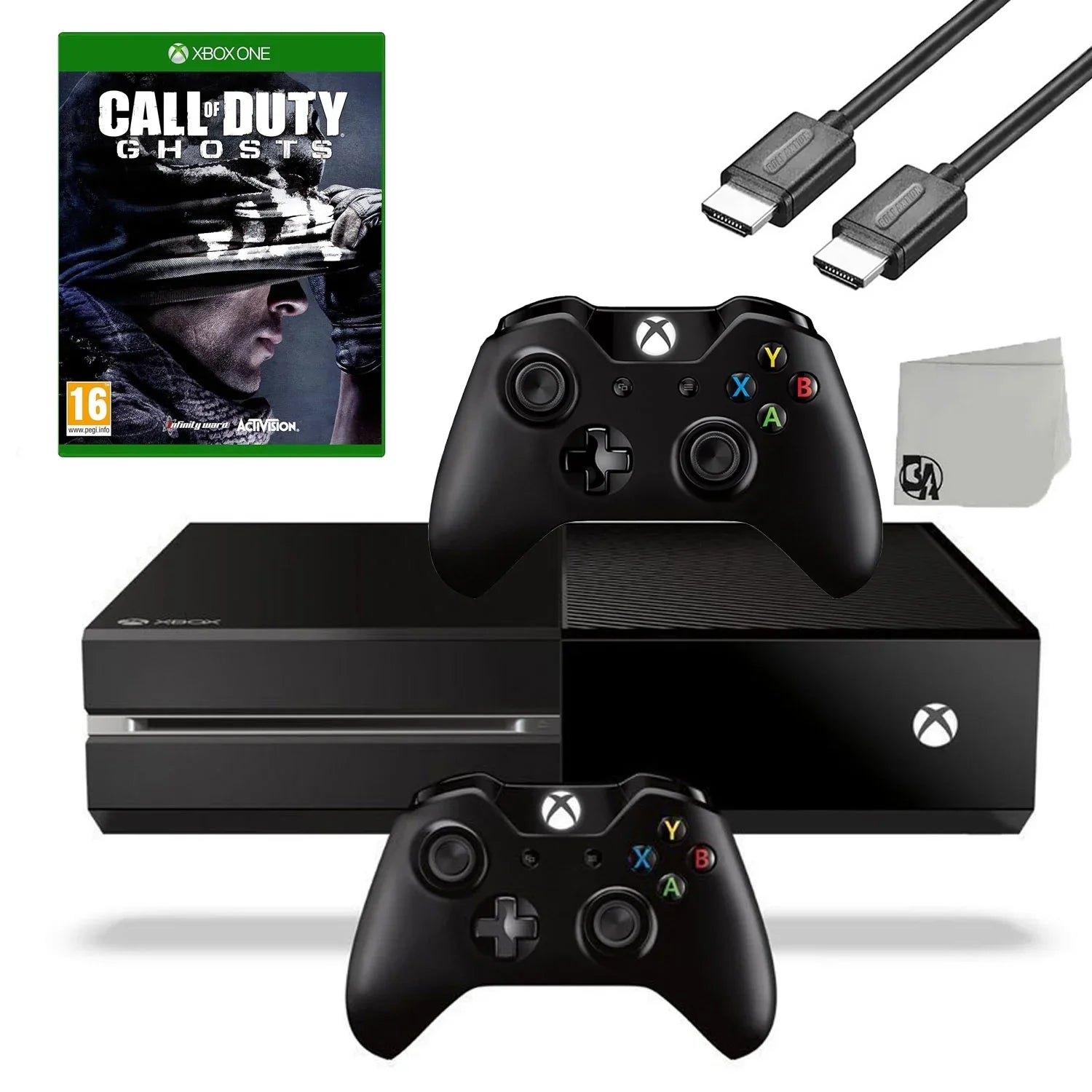 Pre-Owned Microsoft Xbox One Original 500GB Gaming Console Black HDMI Cable 2 Controller Included With Call of Duty Ghosts Game BOLT AXTION Bundle (Refurbished: Like New)
