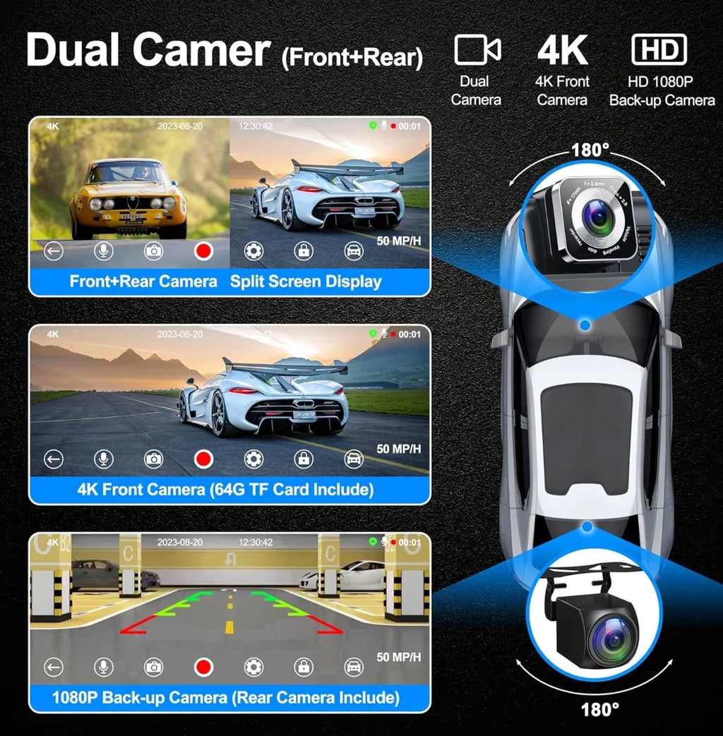 Portable Wireless Carplay& Android Auto Car Screen,10.26 Inch IPS Touchscreen with 4K Dashcam and HD Back-up Camera Support Bluetooth/Siri/Google/GPS/Mirror-Link