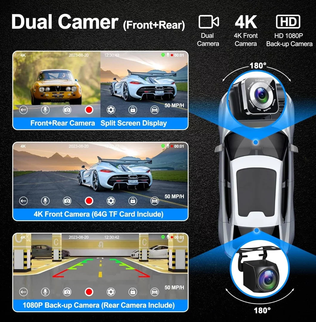 Portable Wireless Carplay& Android Auto Car Screen,10.26 Inch IPS Touchscreen with 4K Dashcam and HD Back-up Camera Support Bluetooth/Siri/Google/GPS/Mirror-Link