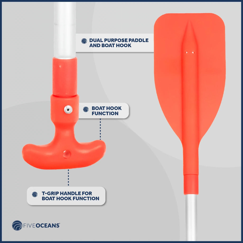 Five Oceans Emergency Telescoping Paddle, Boat Paddles, Floating Orange Paddle, Extends from 21" to 42", Compact Design for Easy Storage, Strong Anodized Aluminum Shaft - FO2898