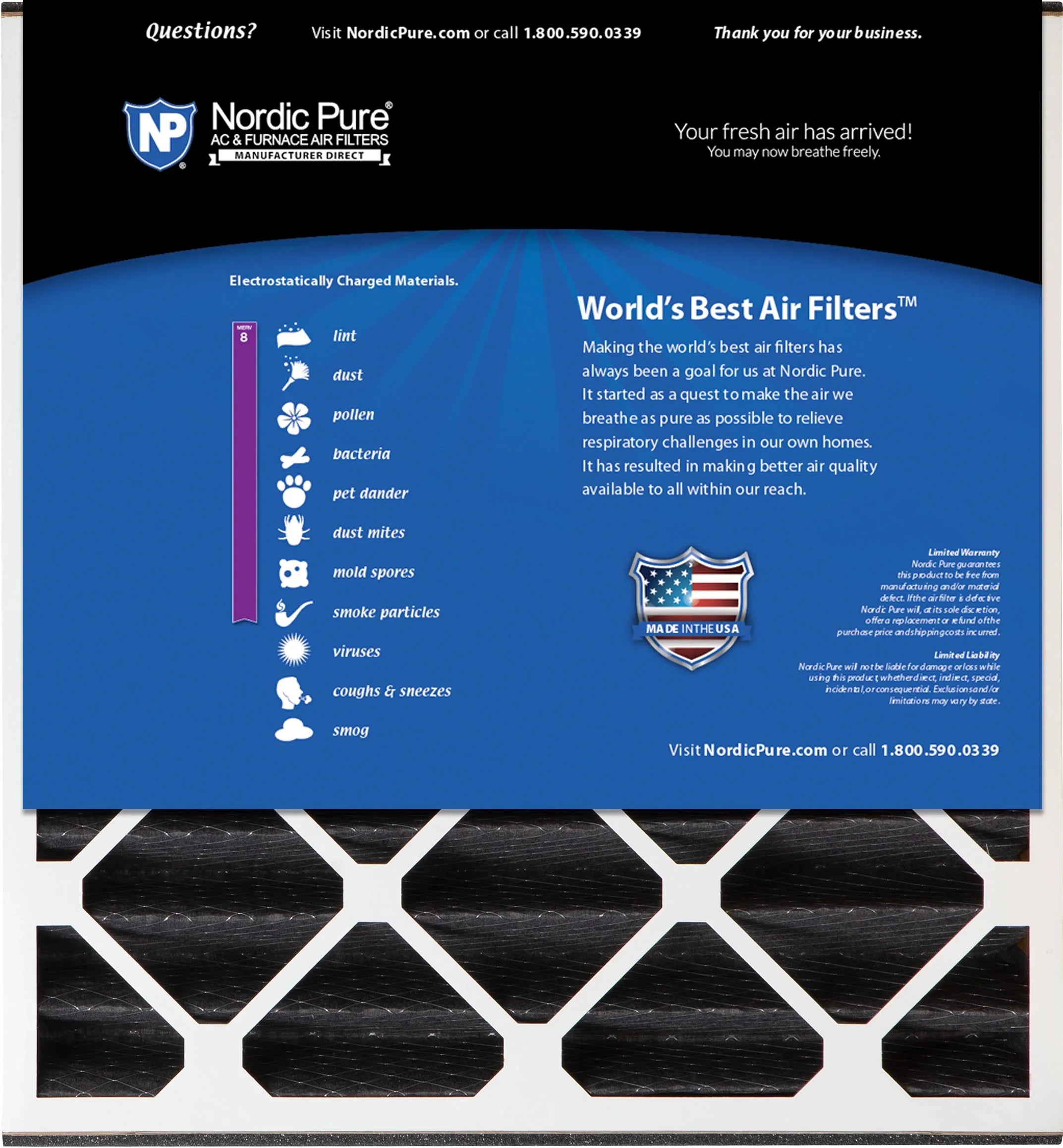 Air Bear 20x25x5 Replacement Pure Carbon Odor Reduction Merv 8 Air Filters 4 PK
