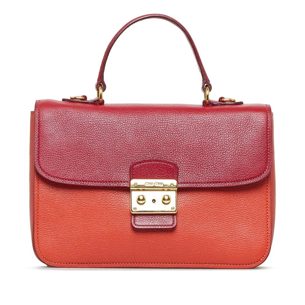 Pre-Owned Miu Miu Miu Madras Bicolor Handbag Shoulder Bag RN0726 Orange Red Leather Ladies MIUMIU (Good)