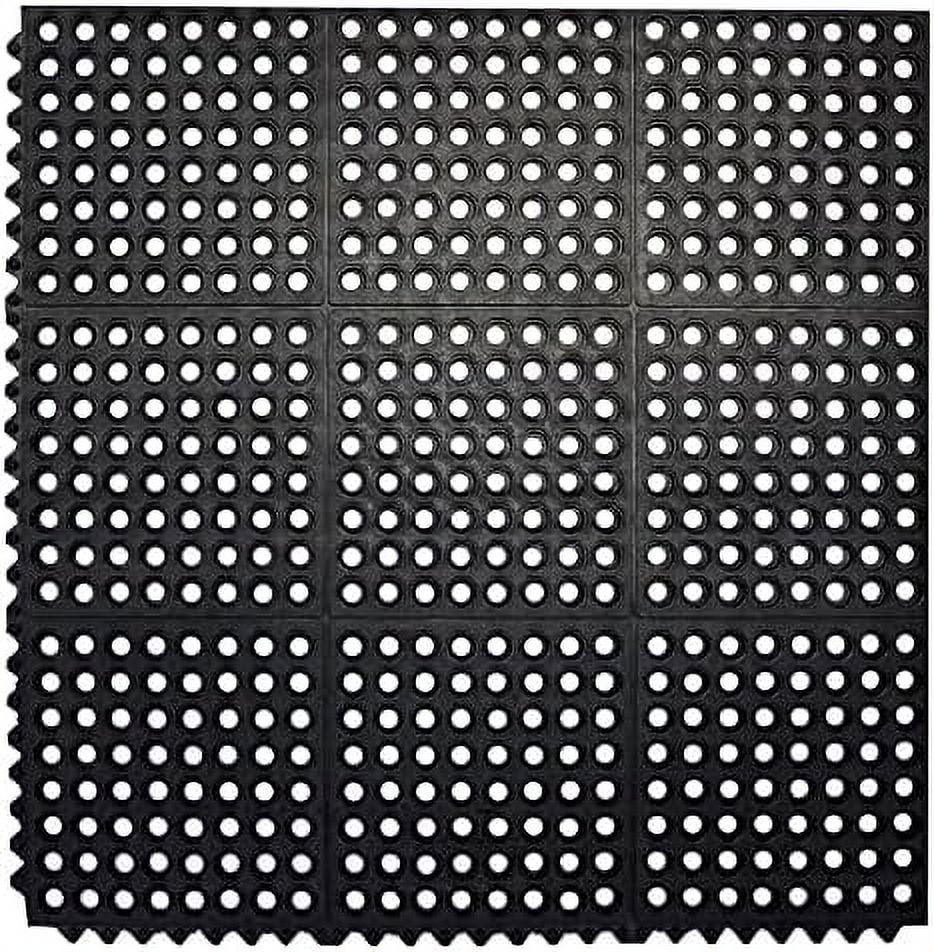 Interlocking Rubber Floor Mat For Restaurant Kitchen Floor Anti Fatigue Bar Door Mat Non-Slip Indoor Outdoor Shower Pool Drainage, Durable Garage Flooring 36 X 36 Inch