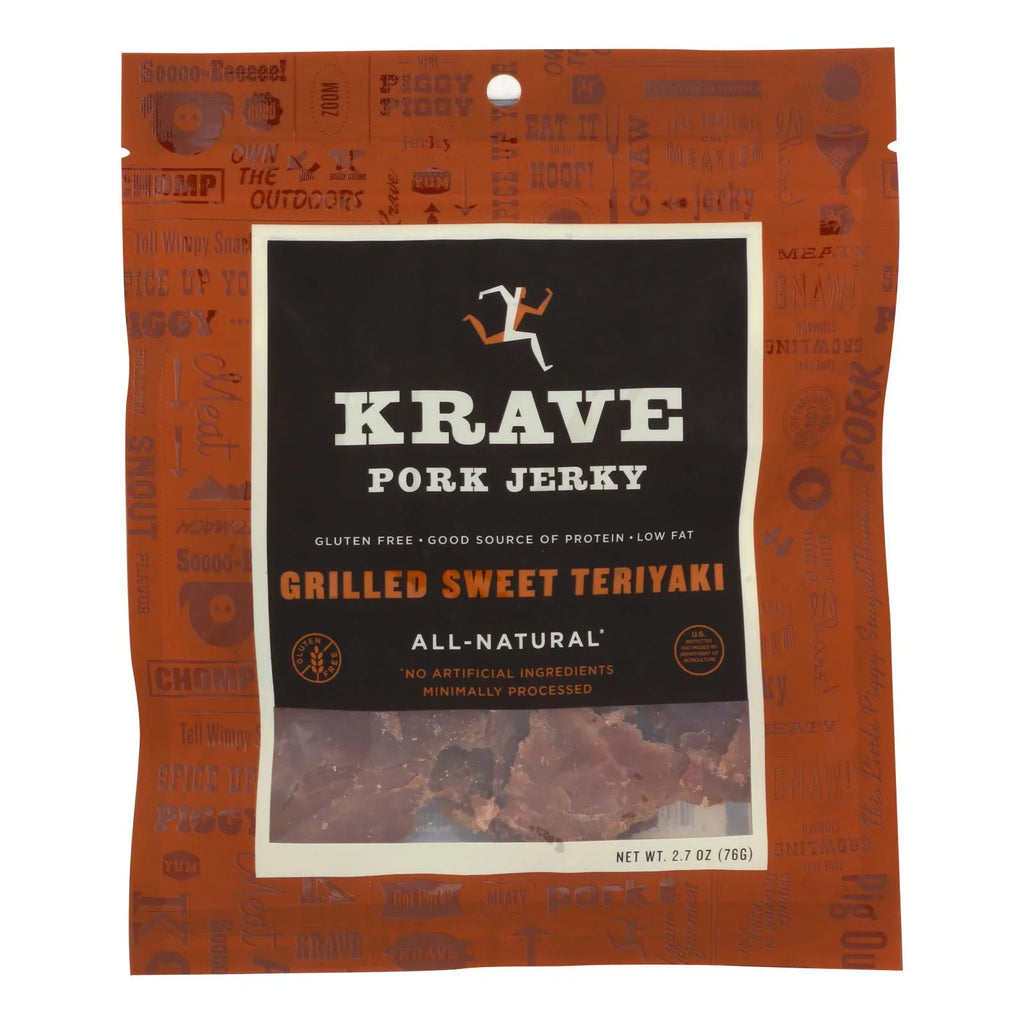 Krave Pork Jerky - Grilled Sweet Teriyaki - Case of 8 - 2.7 oz