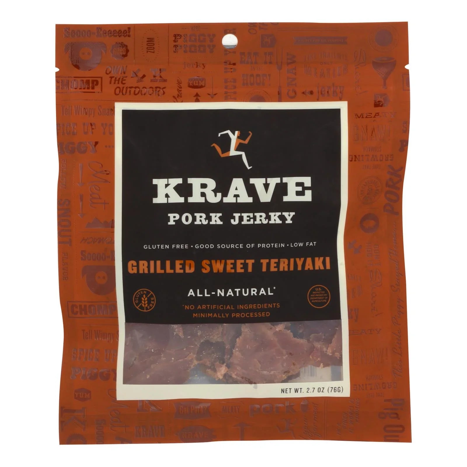 Krave Pork Jerky - Grilled Sweet Teriyaki - Case of 8 - 2.7 oz