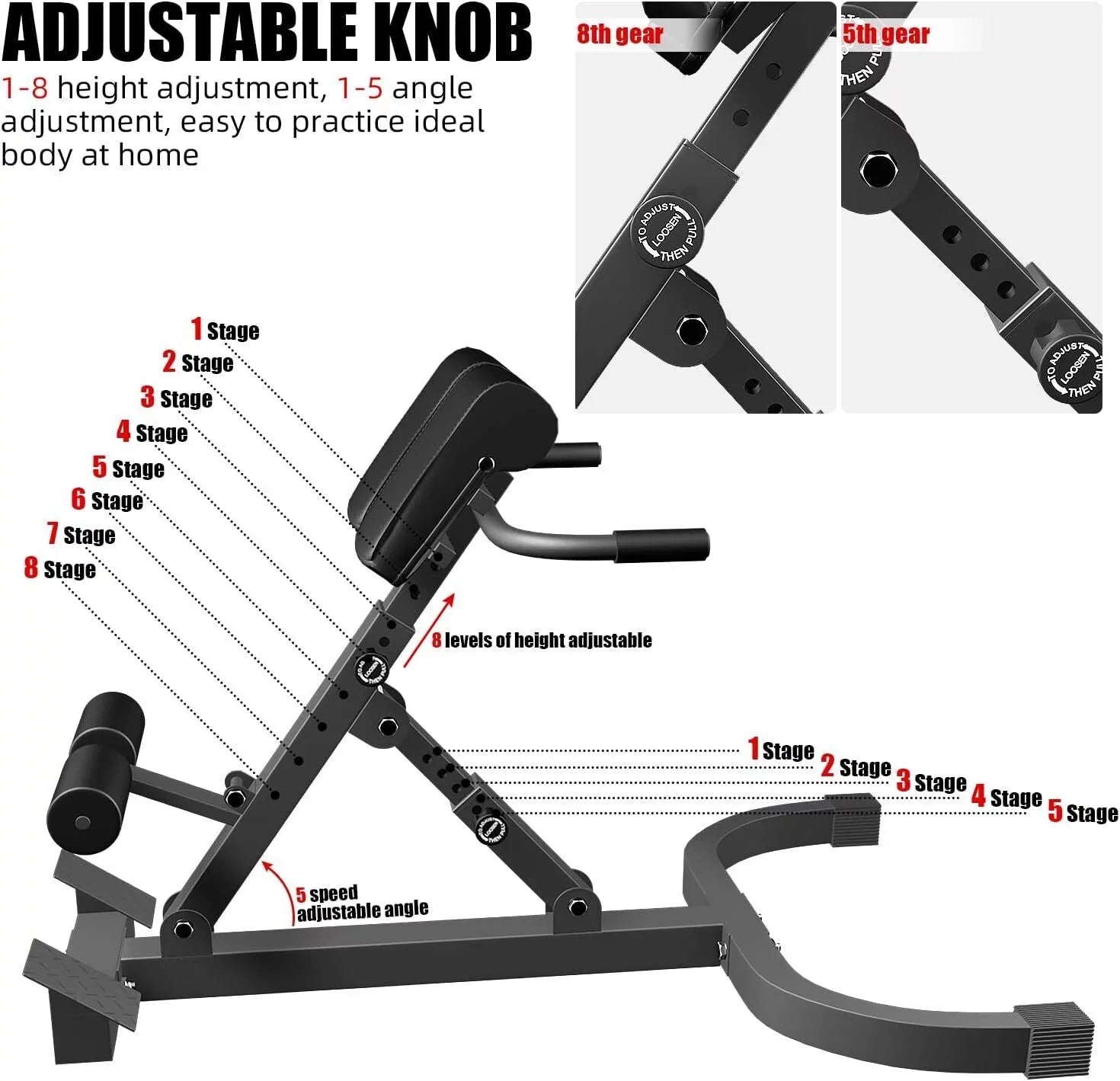 Roman Chair Back Extension Machine Hyperextension Bench with Angle Height Adjust