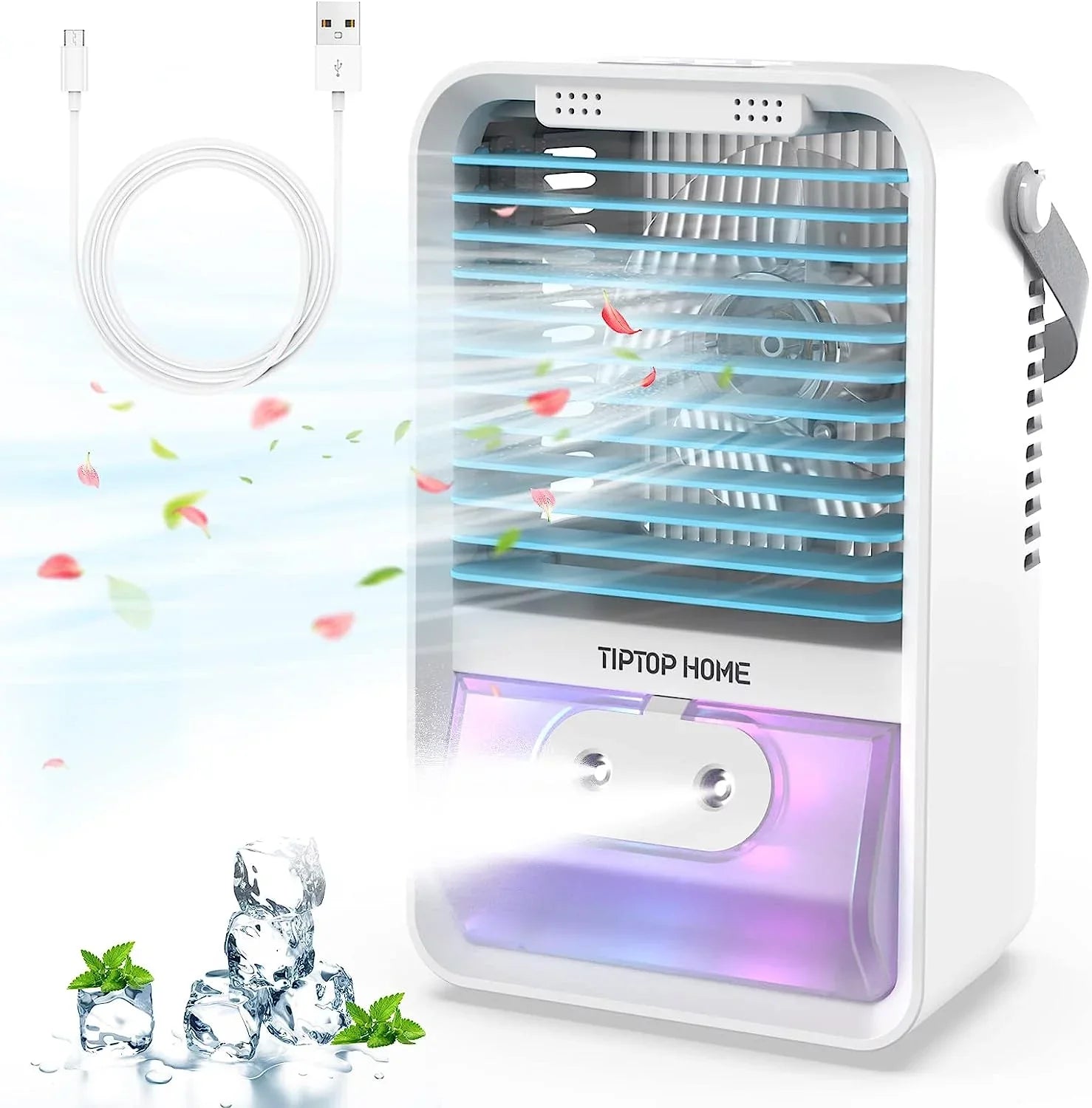 Brano Portable Air Conditioners Fan, Portable AC Air Cooler Fan with 3 Speed , USB Mini Portable Desk Misting Fan , Personal Air Conditioner AC Fan Rechargeable, Blue