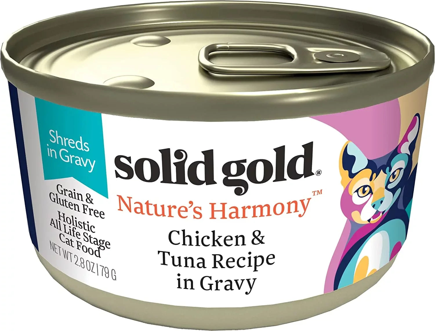 Solid Gold Canned Cat Food - Nature's Harmony Wet Cat Food Shreds in Gravy - Grain & Gluten Free Cat Wet Food Made with Real Chicken & Tuna for Sensitive Stomach Support & Digestive Health - 24 Pack