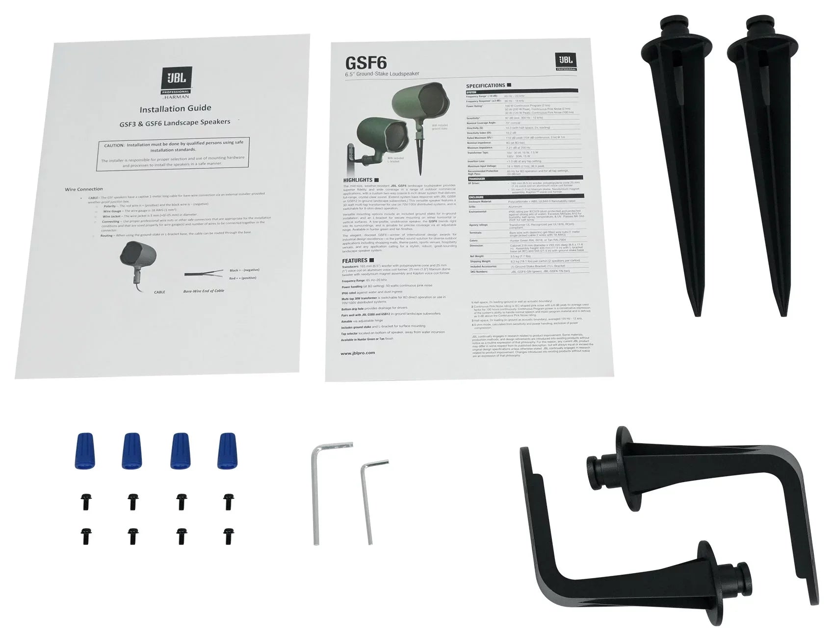 Pair JBL GSF6-GN 6.5" Landscape Ground Stake / Wall Mount 70v Commercial Speaker