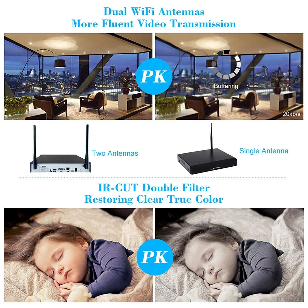Apexeon Webcam,Wireless WiFi 4CH 1080P Support P2P 1.0MP Wireless 1080P WiFi 1080P  WiFi Waterproof Outdoor IP Camera P2P IR-CUT Vision Motion CCTV NVR Kit 4pcs WiFi Waterproof Florbela