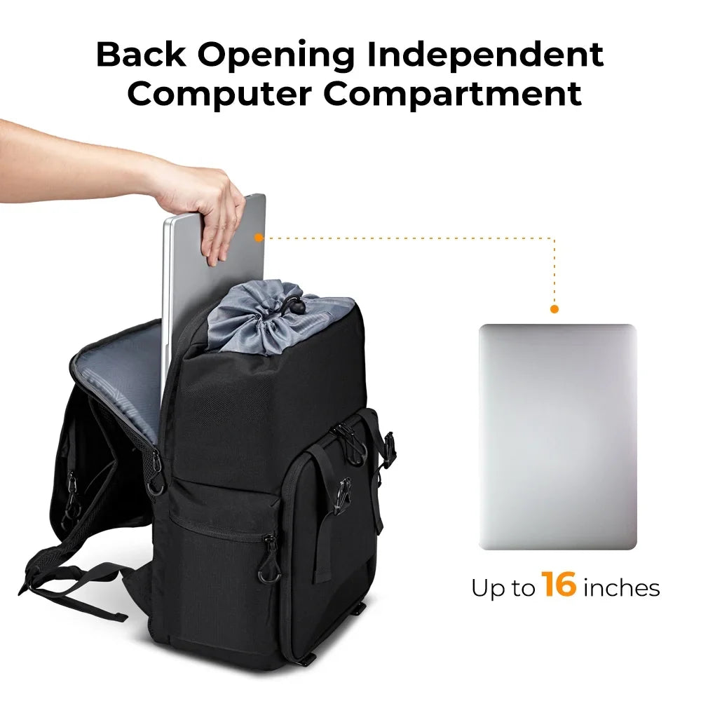 K&F CONCEPT Hard Shell Camera Backpack Waterproof SLR/DSLR Camera Bag 22L Large Capacity Photography Bag with 15.6 Inch Notebook Compartment Rain Cover for Women Men Photographers
