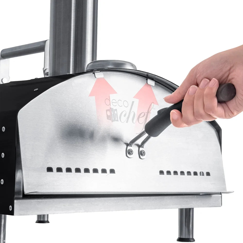 Open Box Deco Chef Outdoor Pizza Oven with 2-in-1 Pizza and Grill Oven Functionality, 13" Pizza Stone, 3-Layer Stainless Steel Construction, Pizza Peel, Dough Scraper, Scoop, Slotted Grill (Black)