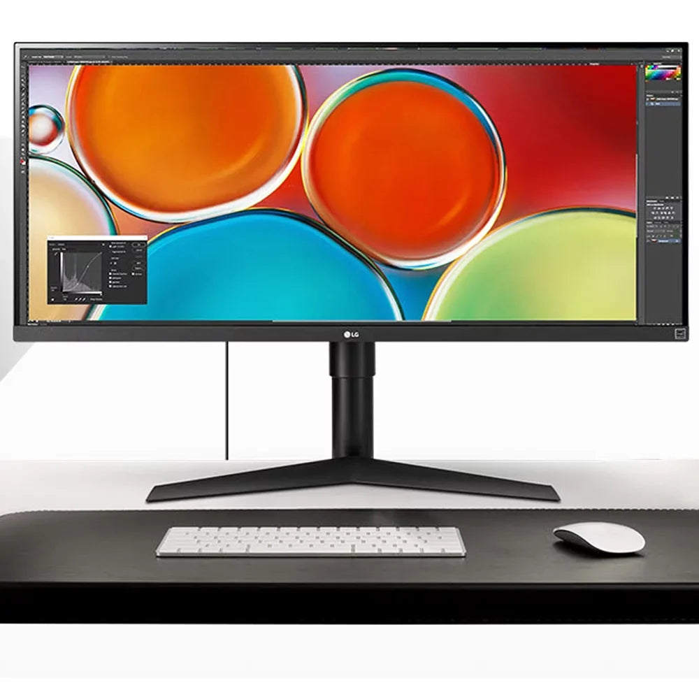 Open Box LG 34WP65G-B UltraWide Monitor 34" 21:9 Full HD (2560 x 1080) IPS Monitor, VESA DisplayHDR 400, AMD FreeSync, Height and Tilt Adjustable Stand - Black