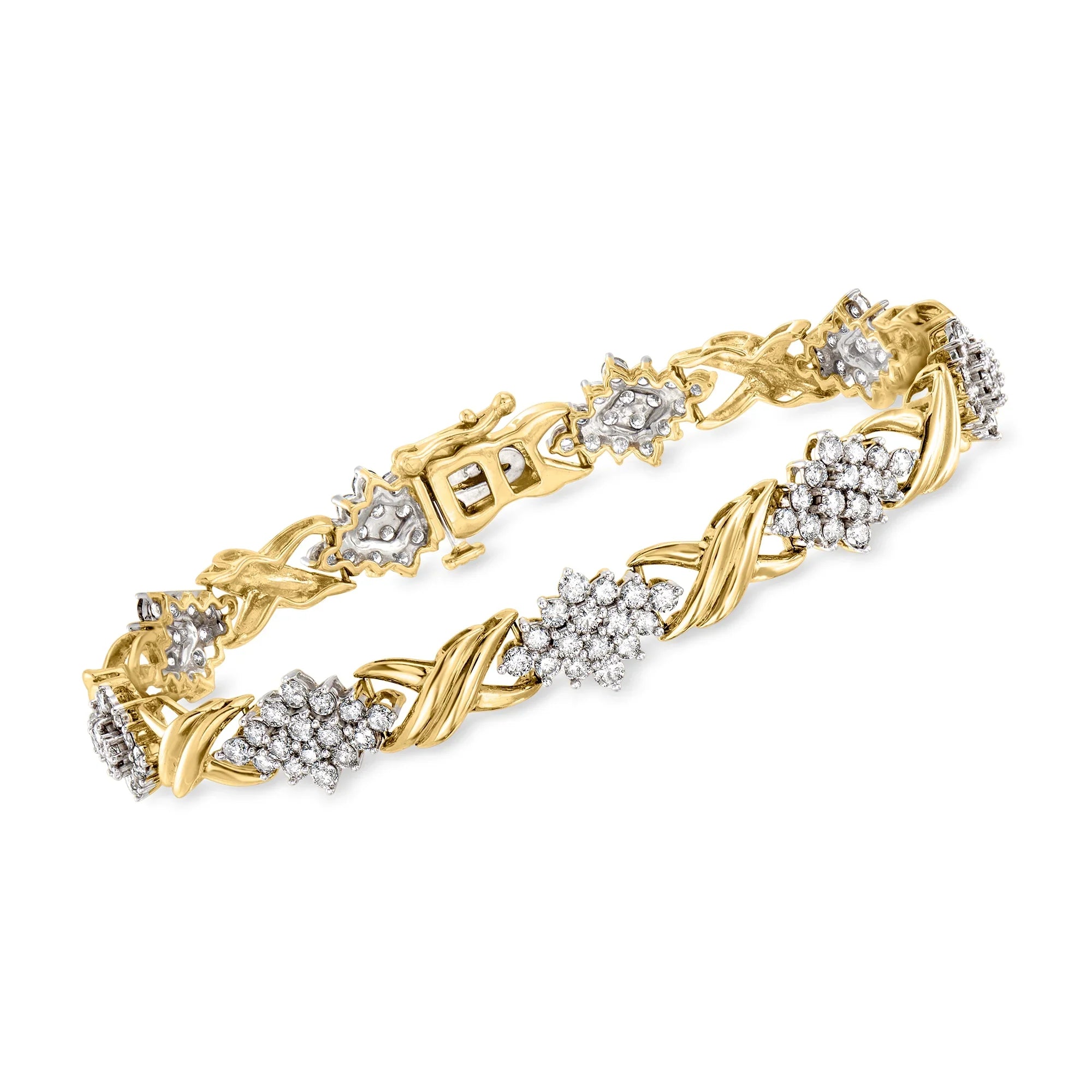 Ross-Simons C. 1980 Vintage 5.00 ct. t.w. Diamond Cluster X-Link Bracelet in 10kt 2-Tone Gold, Women's, Adult, Pre-Owned
