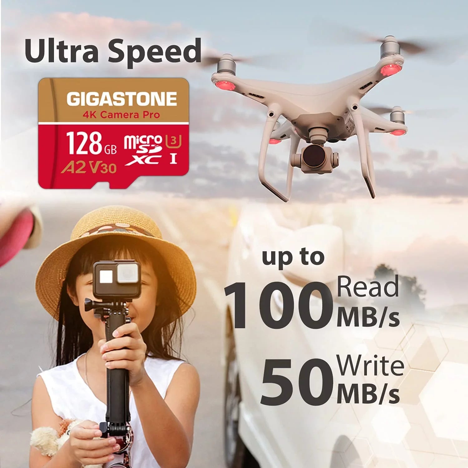 Gigastone 128GB Micro SD Card, 4K Video Recording, 4K Camera Pro, compatible with Nintendo Switch, Dash Cam, GoPro Cameras, R/W up to 100/50 MB/s, Micro SDXC UHS-I A1 V30 Class 10, 2 Pack (2x128GB)