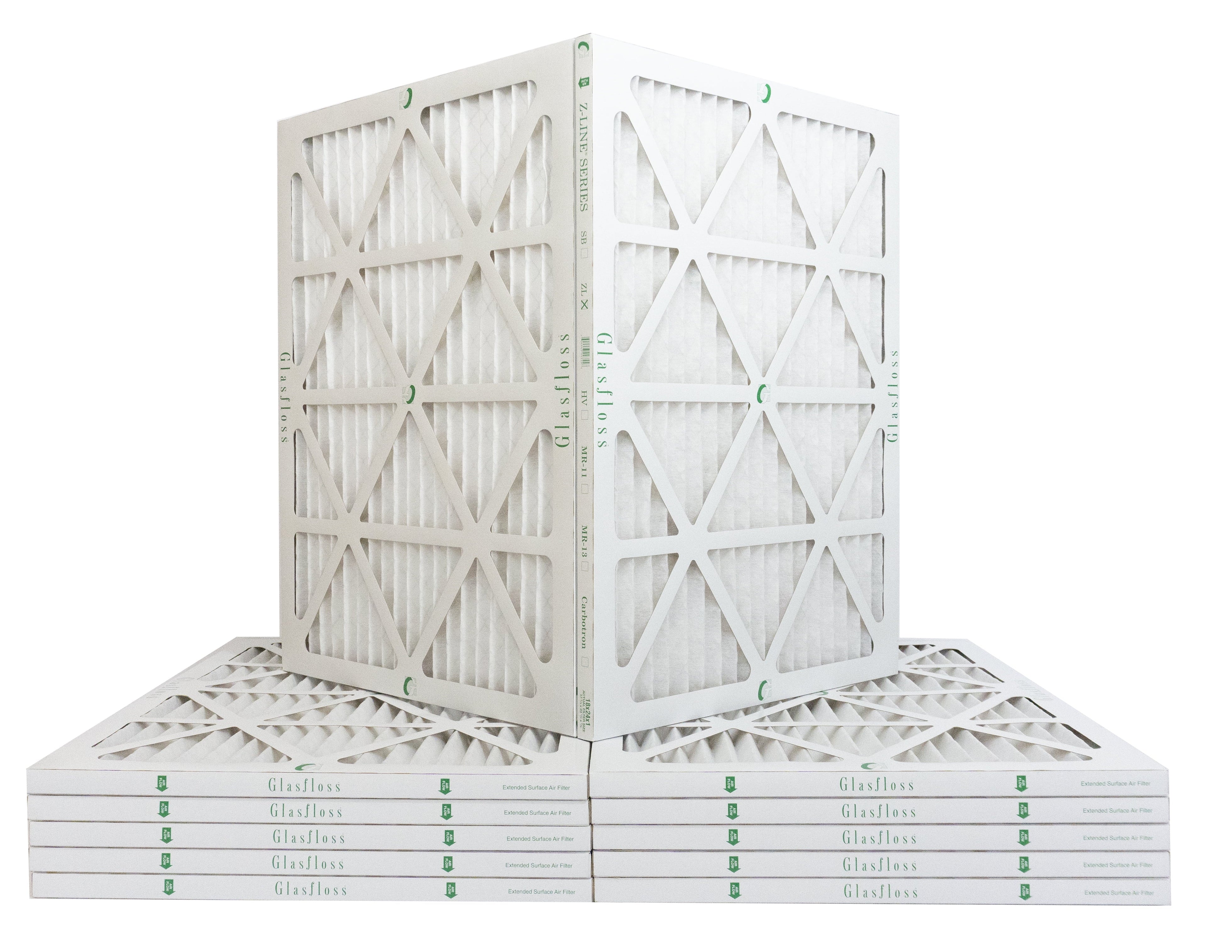 Glasfloss 16x24x1 - MERV 10 -Qty:12 - Furnace Air Filter - Made in USA (Actual Size: 15.5 x 23.5x7/8 inch)