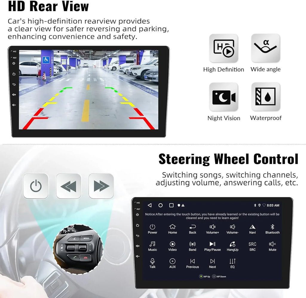 1+32G Car Stereo Android 13 Carplay,10.1 inch HD 1080P Touchscreen FM Receiver Radio Player with Bluetooth Support Change Theme GPS Navigation WiFi USB Mirror Link with Backup Camera