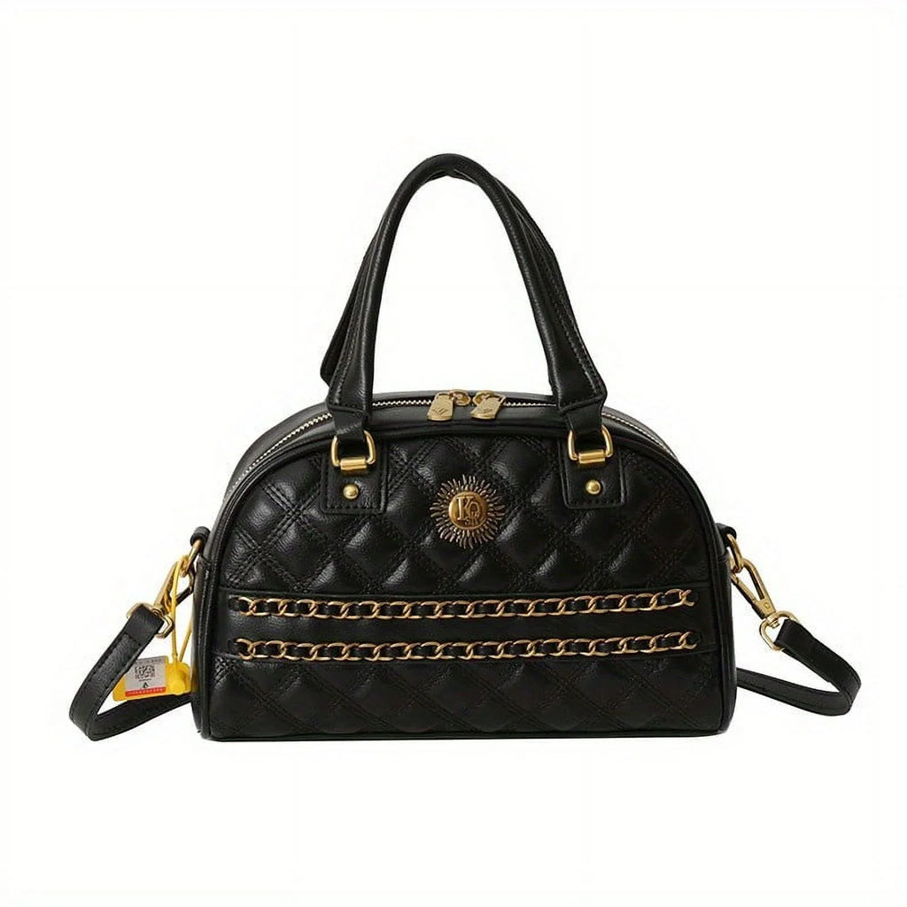 MICHROE Argyle Quilted Handbag  Y2K Chain Decor Bowling Bag  Women‘s Boston Crossbody Purse
