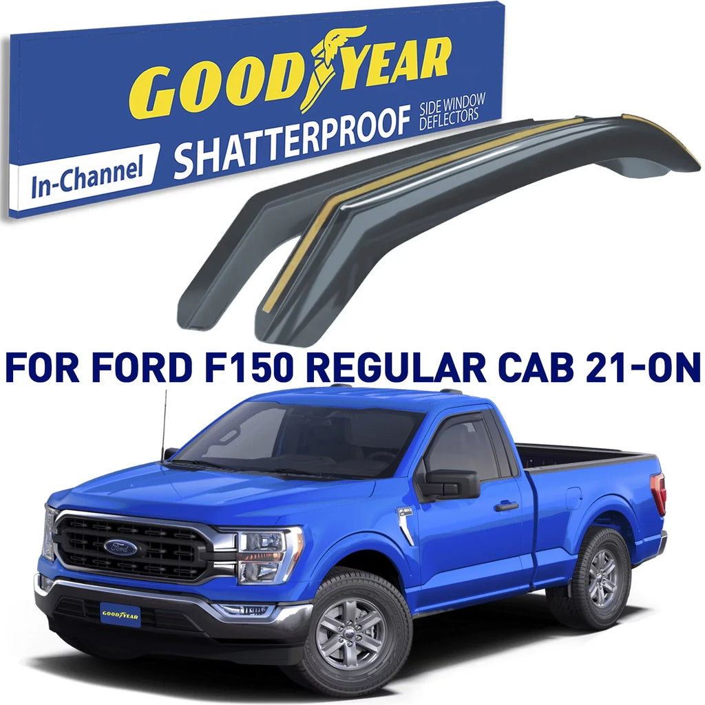 Goodyear Shatterproof in-Channel Window Deflectors for Ford F150 2021-2024 Regular Cab/SuperCrew/SuperCab, Rain Guards, Window Visors for Cars, Vent Deflector, Car Accessories, 2 pcs - GY003497