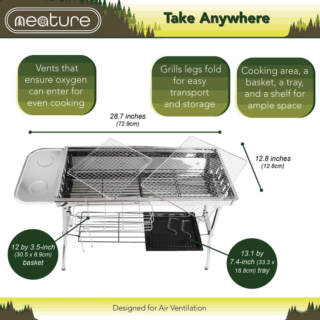 Neature Portable Charcoal Grill for Camping - 26.8in Tall Foldable BBQ Grill