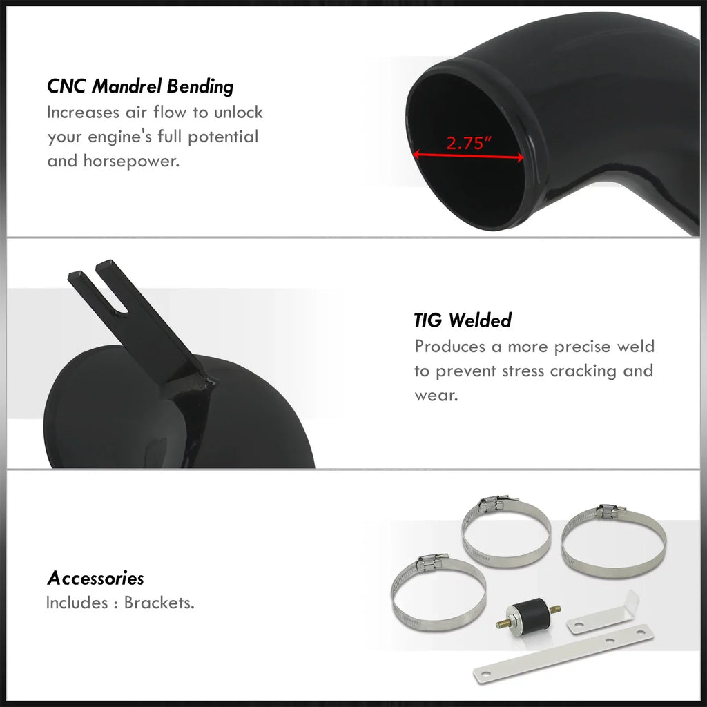 AJP Distributors Cold Air Intake CAI JDM Induction System Black Aluminum Piping + Filter Compatible/Replacement For Mitsubishi Lancer ES LS OZ 2.0L l4 Manual Trans M/T 2002 2003 2004 2005 02 03 04 05