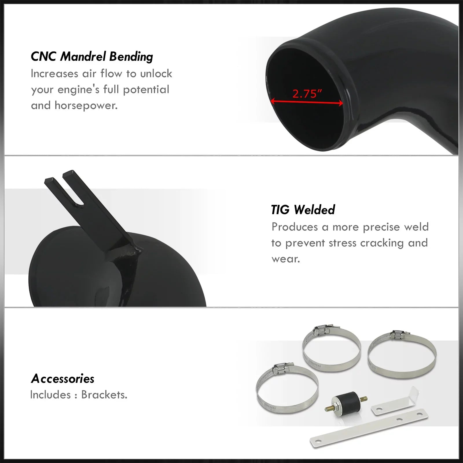 AJP Distributors Cold Air Intake CAI JDM Induction System Black Aluminum Piping + Filter Compatible/Replacement For Mitsubishi Lancer ES LS OZ 2.0L l4 Manual Trans M/T 2002 2003 2004 2005 02 03 04 05