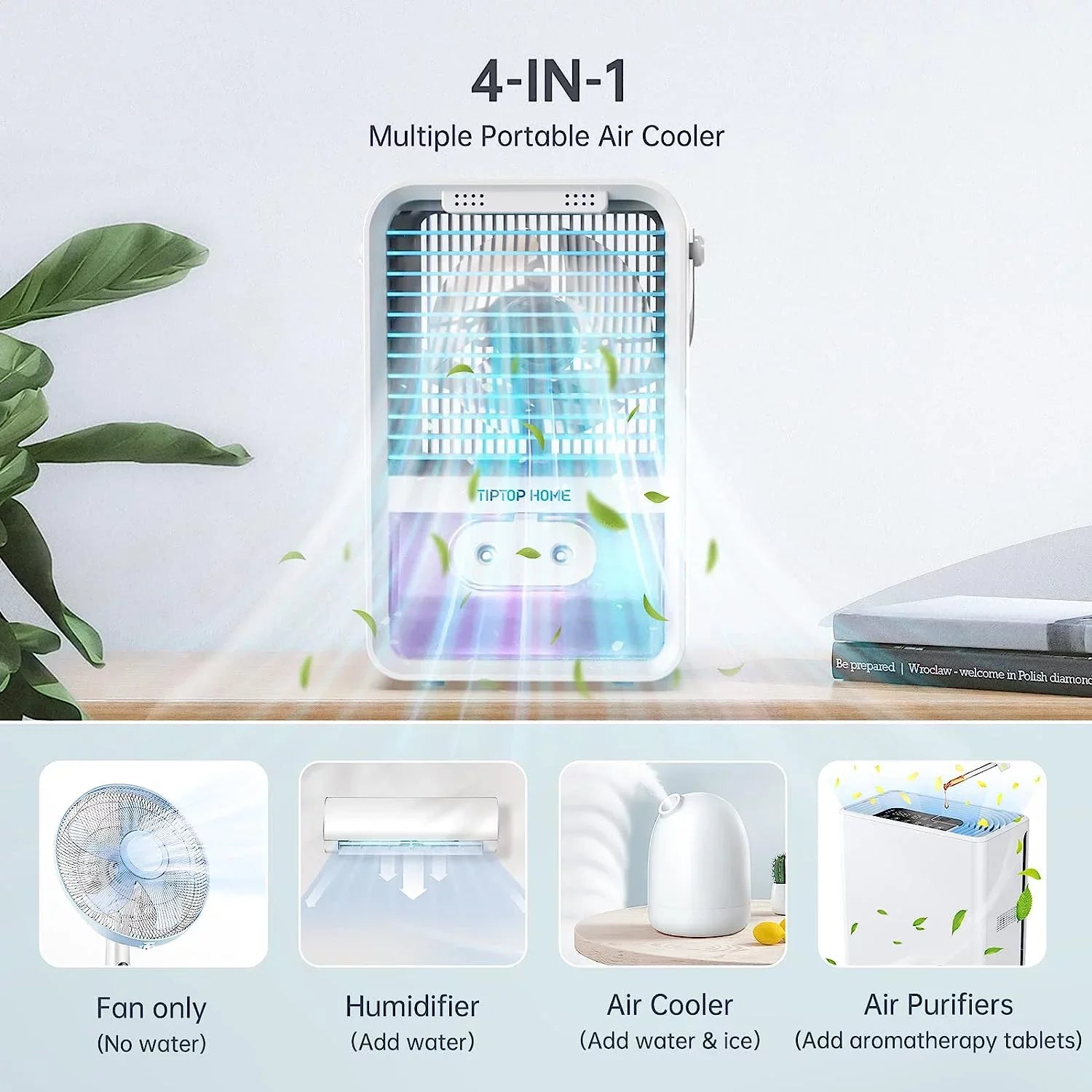 Brano Portable Air Conditioners Fan, Portable AC Air Cooler Fan with 3 Speed , USB Mini Portable Desk Misting Fan , Personal Air Conditioner AC Fan Rechargeable, Blue