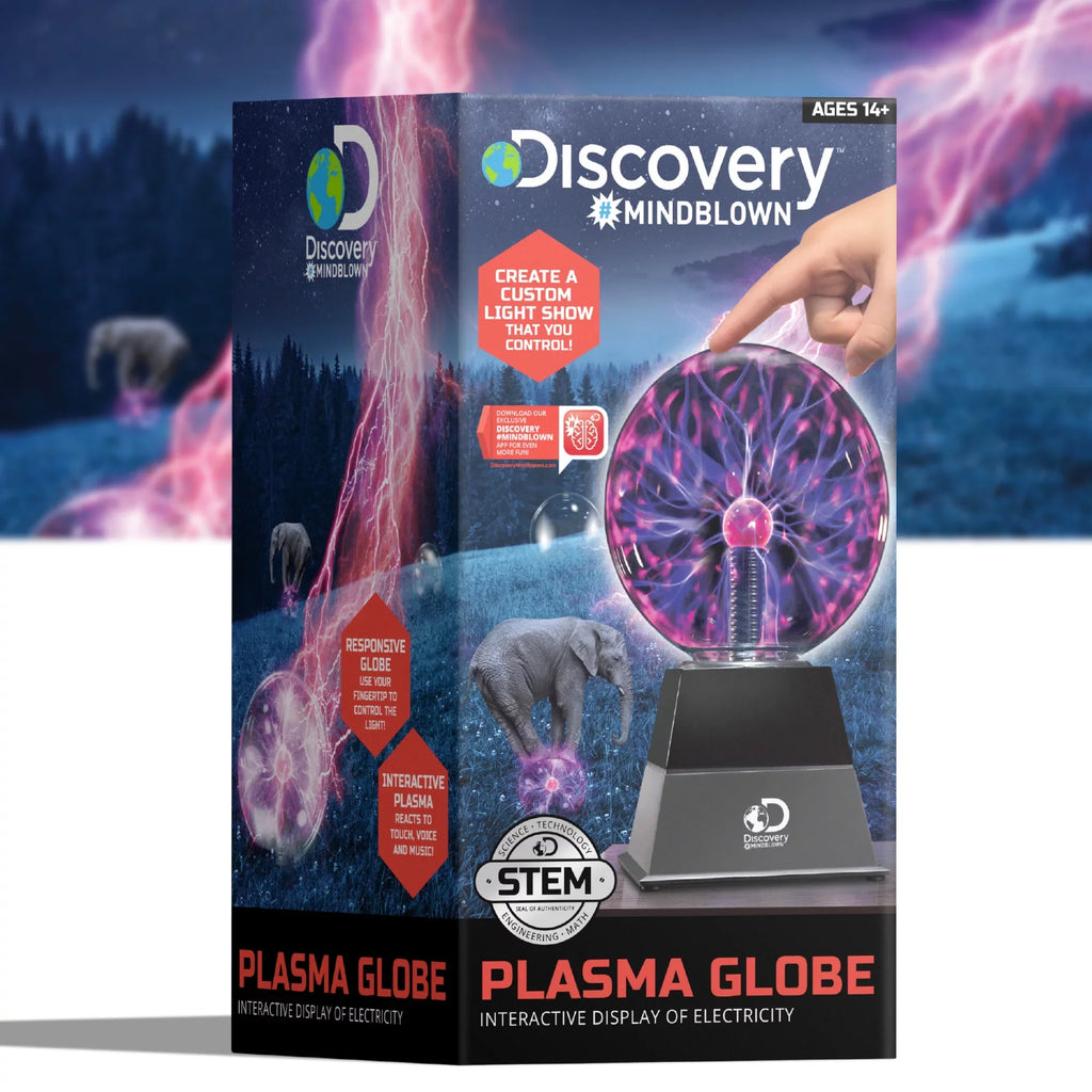 Discovery #Mindblown 6" Plasma Globe Lamp with Interactive Electric Touch and Sound Sensitive Lightning and Tesla Coil, Includes AC Adapter, Glass STEM Lava Lamp-Style Light for Desk, Kids Room