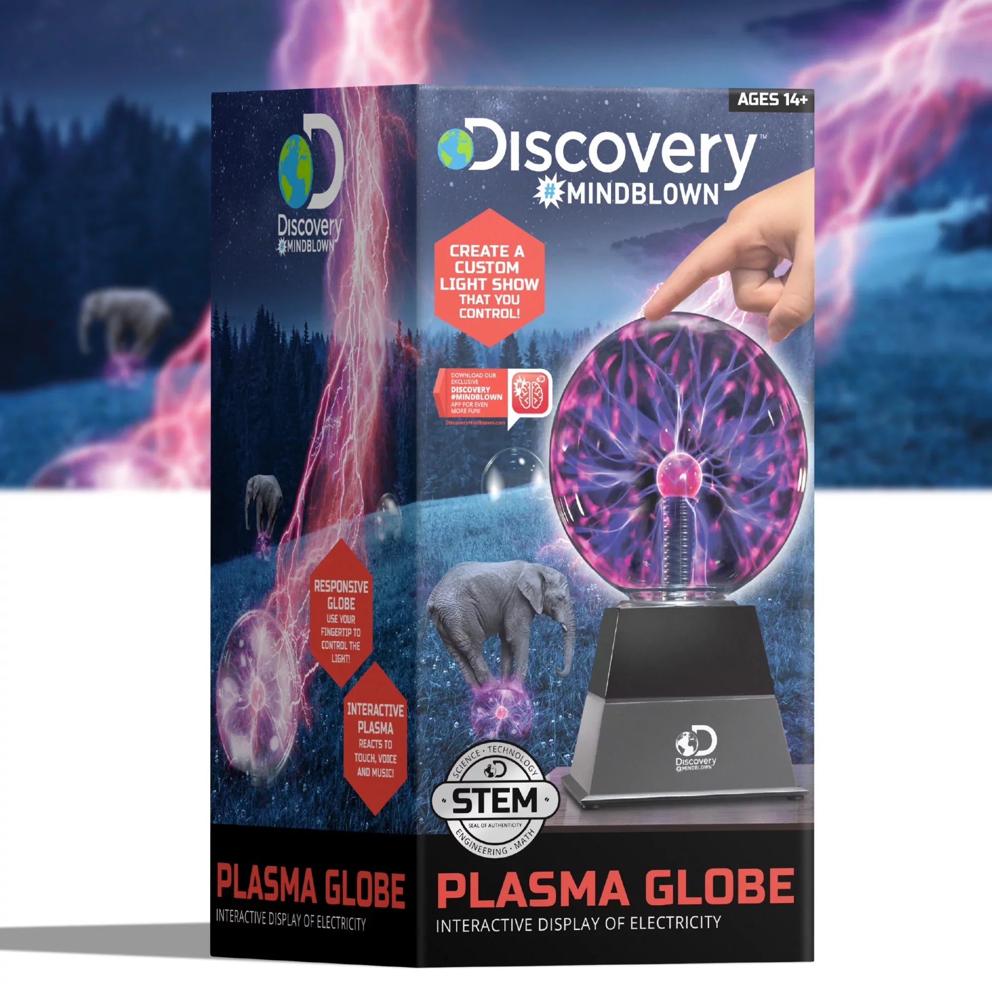 Discovery #Mindblown 6" Plasma Globe Lamp with Interactive Electric Touch and Sound Sensitive Lightning and Tesla Coil, Includes AC Adapter, Glass STEM Lava Lamp-Style Light for Desk, Kids Room