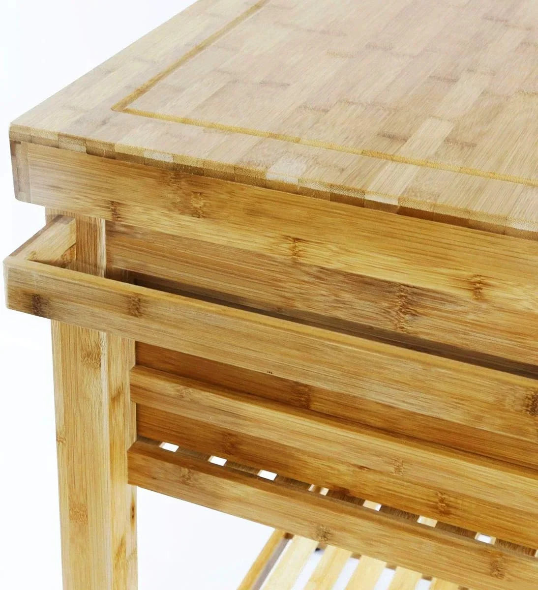 Rolling Kitchen Island Cart With Drawers Shelves, Towel Rack, Locking Casters, Butcher Block Food Prepping Cart Trolley On Wheels, Bamboo Wood