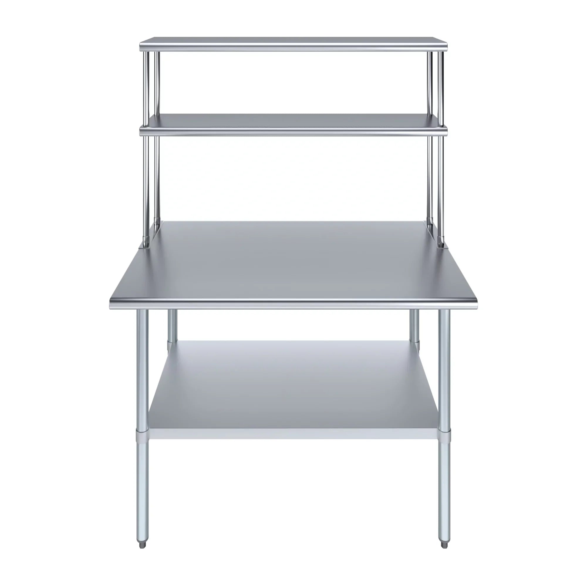 AmGood 30" x 48" Stainless Steel Work Table With 12" Wide Double Tier Overshelf | Metal Kitchen Prep Table & Shelving Combo