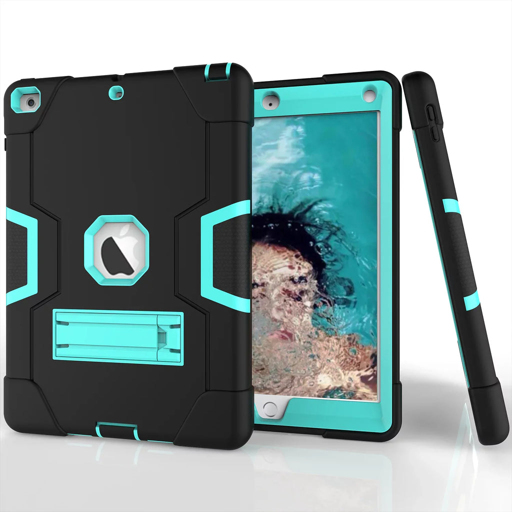 Allytech Case for New iPad 9.7 2018 2017,iPad 6th/5th Generation Case,Three Layer Shockproof Armor Defender Protective Case Cover for Apple iPad 9.7 2017/2018 A1893 A1954 A1822 A1823 (Black/Aqua)